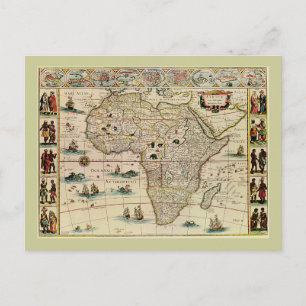 Cartão Postal Mapa africano de Willem Janszoon Blaeu, na década 