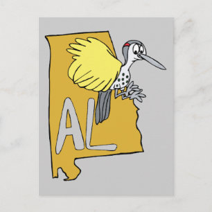Cartão Postal Mapa AL do Alabama & Yellowhammer Woodpecker Carto