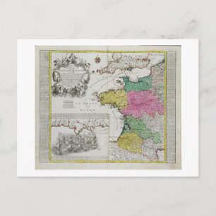 Cartão Postal Mapa alemão mostrando ataques navais ingleses em f