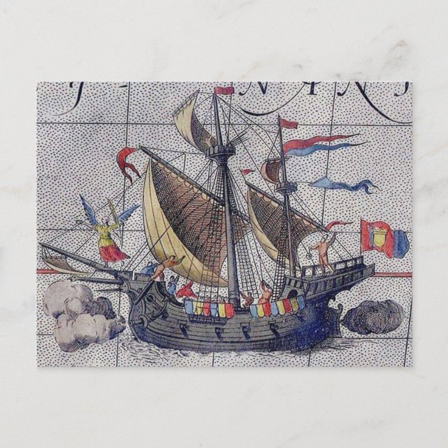 Cartão Postal Mapa alto do navio do oceano Pacífico (Frente)