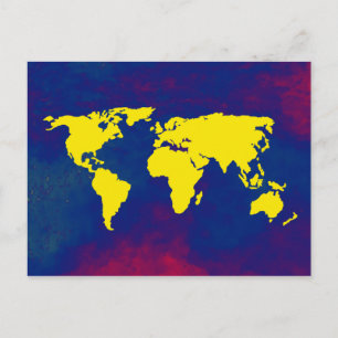 Cartão Postal mapa amarelo do mundo