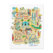 Mapa amarelo ilustrado de Viagem Kuala Lumpur