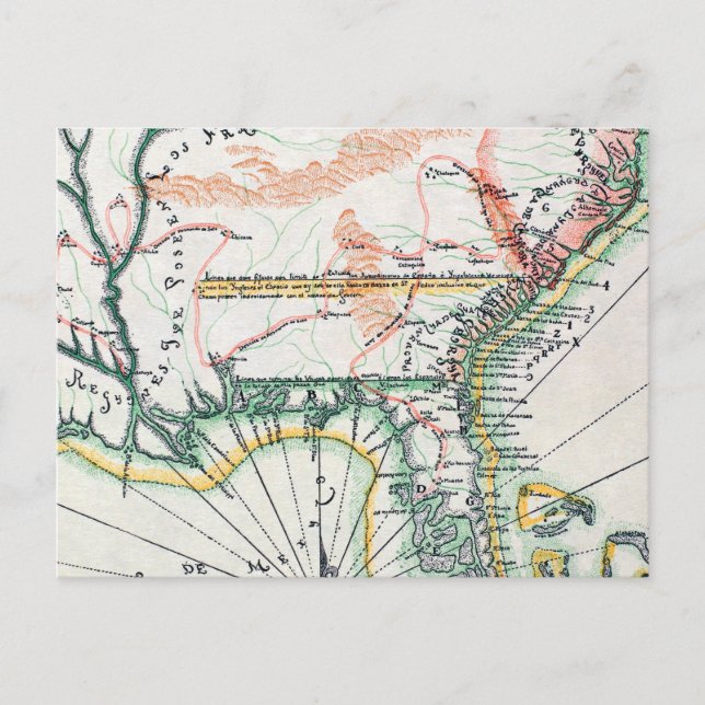 Cartão Postal Mapa: América do Norte, 1742 (Frente)