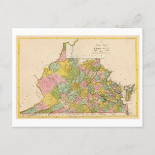 Cartão Postal Mapa antigo 1815 da Virgínia