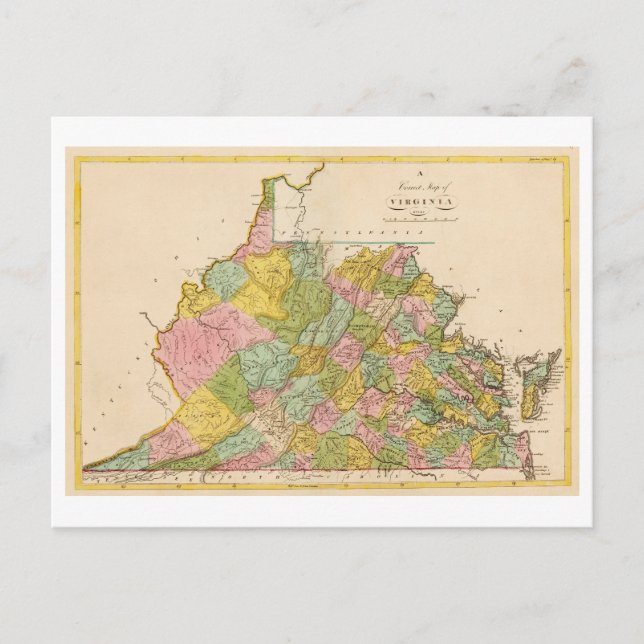 Cartão Postal Mapa antigo 1815 da Virgínia (Frente)