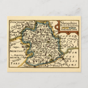 Cartão Postal Mapa Antigo Antiquário do Condado de Shropshire In