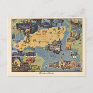 Cartão Postal Mapa Antigo Aventura Robinson Crusoe Espera por Vo