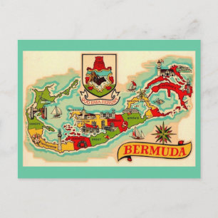 Cartão Postal Mapa Antigo Clássico das Bermudas