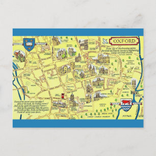 Cartão Postal Mapa Antigo Colorido de Oxford Inglaterra