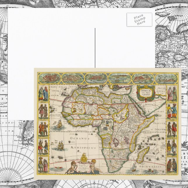Cartão Postal Mapa antigo da África por Hondius e Jansson (Criador carregado)