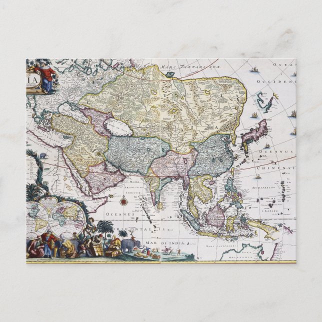 Cartão Postal Mapa antigo da Ásia | 1696 (Frente)