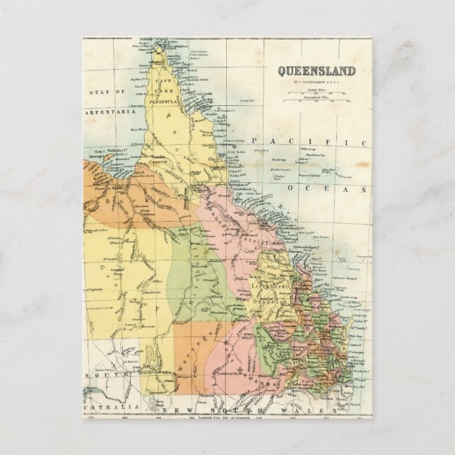 Cartão Postal Mapa antigo da Austrália de Queensland (Frente)