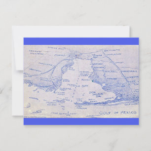 Cartão Postal Mapa Antigo da Baía de Mobile