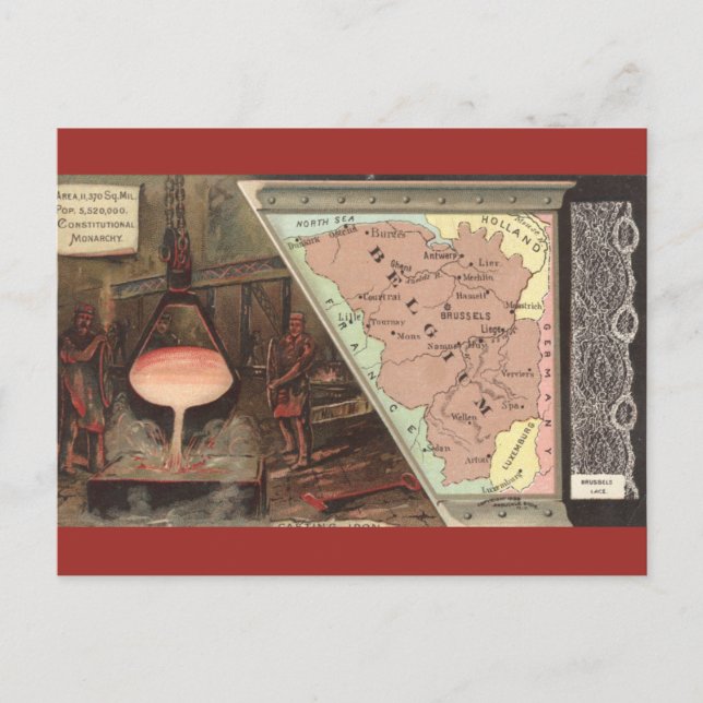 Cartão Postal Mapa Antigo da Bélgica (Frente)