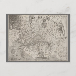 Cartão Postal Mapa Antigo da Colônia de Virgínia por Capt. John 