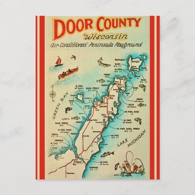 Cartão Postal Mapa Antigo da Condado de Door  (Frente)