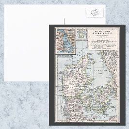 Cartão Postal Mapa Antigo da Dinamarca, Danmark em dinamarquês, 