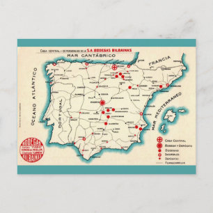 Cartão Postal Mapa Antigo da Espanha