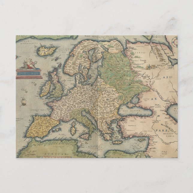Cartão Postal Mapa Antigo da Europa (1570) (Frente)