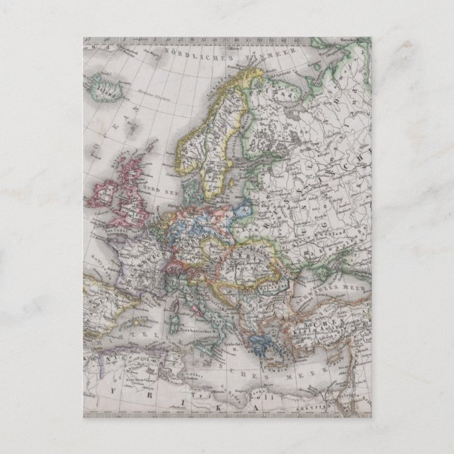 Cartão Postal Mapa antigo da Europa cerca de 1862 (Frente)
