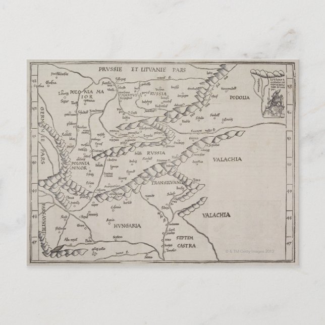 Cartão Postal Mapa Antigo da Europa Oriental (Frente)