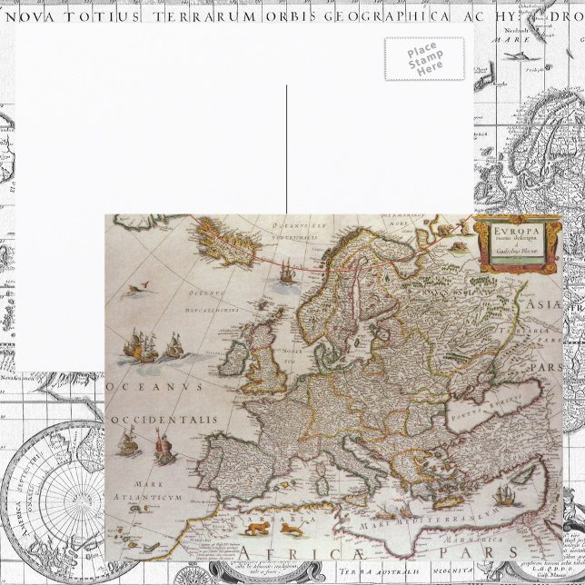 Cartão Postal Mapa antigo da Europa por Willem Jansz Blaeu, c161 (Criador carregado)