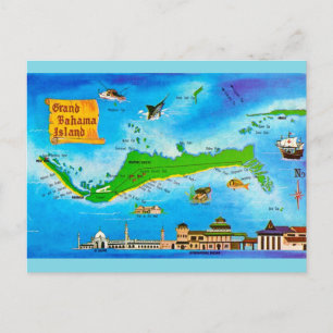 Cartão Postal Mapa Antigo da Ilha de Grand Bahama