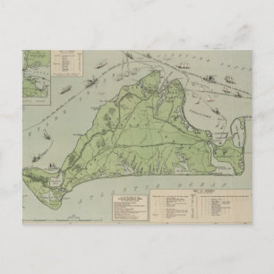Cartão Postal Mapa Antigo da Ilha de Marthas Vineyard (1913)