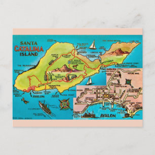 Cartão Postal Mapa Antigo da Ilha de Santa Catalina
