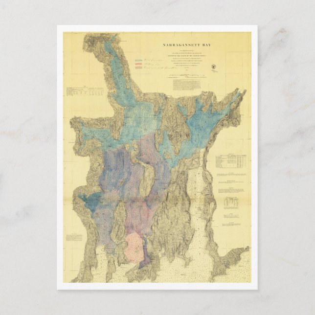 Cartão Postal Mapa antigo da ilha Rhode de Narragansett Bay (Frente)