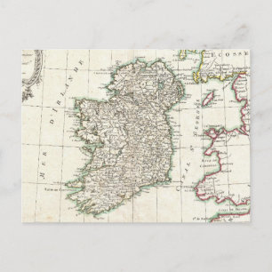 Cartão Postal Mapa Antigo da Irlanda (1771)