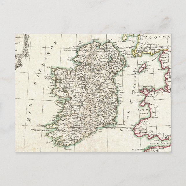 Cartão Postal Mapa Antigo da Irlanda (1771) (Frente)