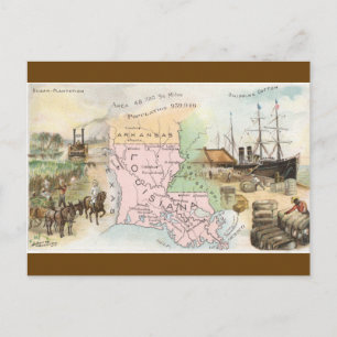 Cartão Postal Mapa Antigo da Louisiana