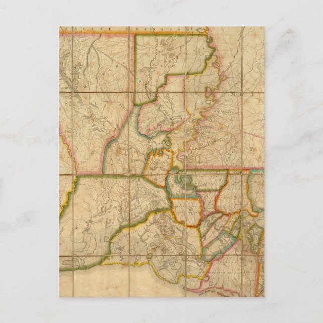 Cartão Postal Mapa Antigo da Louisiana (1816) (Frente)