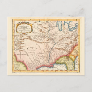 Cartão Postal Mapa antigo da Louisiana de 1760
