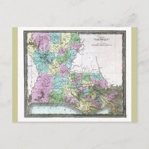 Cartão Postal Mapa antigo da Louisiana em 1848