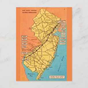 Cartão Postal Mapa Antigo da New Jersey Turnpike
