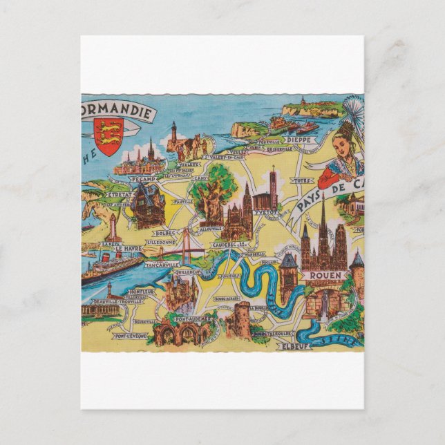 Cartão Postal Mapa antigo da Normandia (Frente)