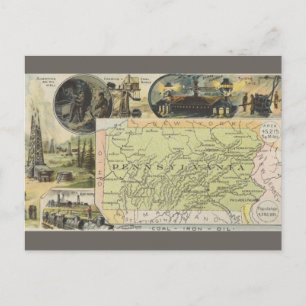 Cartão Postal Mapa Antigo da Pensilvânia