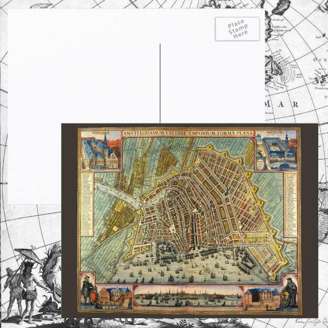 Cartão Postal Mapa Antigo da Rua de Amsterdã, Holanda (Criador carregado)