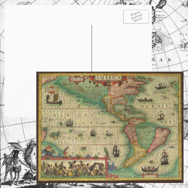 Cartão Postal Mapa antigo das Américas por Hondius (Criador carregado)