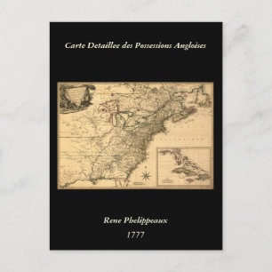 Cartão Postal Mapa Antigo das Colônias Americanas de 1777 por Ph