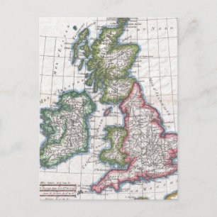 Cartão Postal Mapa Antigo das Ilhas Britânicas (1780)