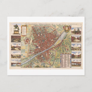 Cartão Postal Mapa Antigo de 1660 de Florença, Itália,