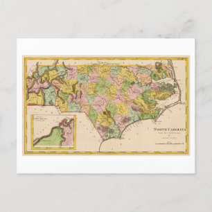 Cartão Postal Mapa antigo de 1815 da Carolina do Norte