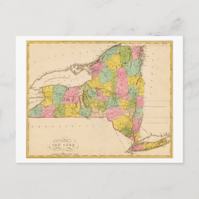 Cartão Postal Mapa Antigo de 1815 do Estado de Nova York (Frente)