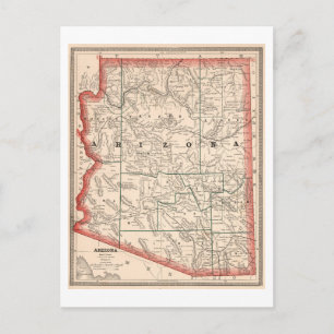 Cartão Postal Mapa Antigo de 1883 do Arizona