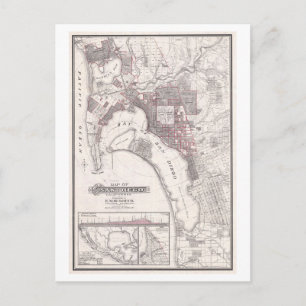 Cartão Postal Mapa Antigo de 1903 de San Diego, Califórnia,