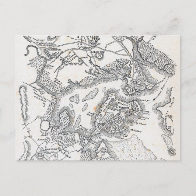 Cartão Postal Mapa antigo de Boston | 1775-1776 (Frente)