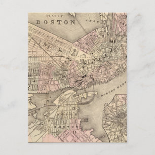Cartão Postal Mapa Antigo de Boston (1880)